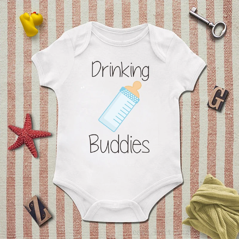 blue Twin Matching Outfits Drinking Buddies Twin Bodysuit Outfits Babyshirts Jumpsuit Infant Clothing Twin Baby Shower Gifts - Цвет: blue
