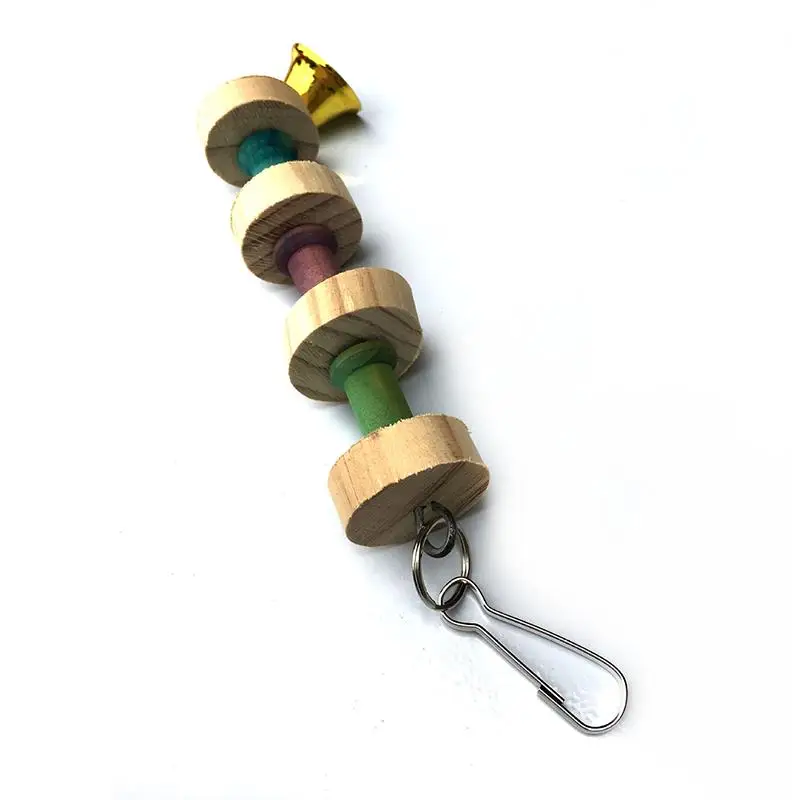 

Parrot Wooden Chewing Toy Interactive Funny Bell Parrot Perch Toy 1PC Colorful Bird Block Toy Bird Favors Pet Supplies