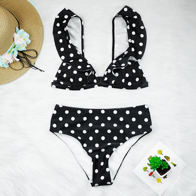

Sexy High Waist Bikini 2021 New Women Swimwear Push Up Swimsuit Ruffle Bikini Set Polka Dot Biquinis Summer Beach Wear Biquini