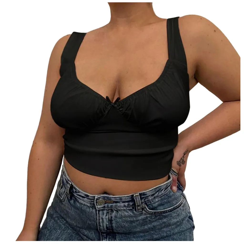 Женский пикантный укороченный топ с V-образным вырезом без рукавов и бантом на