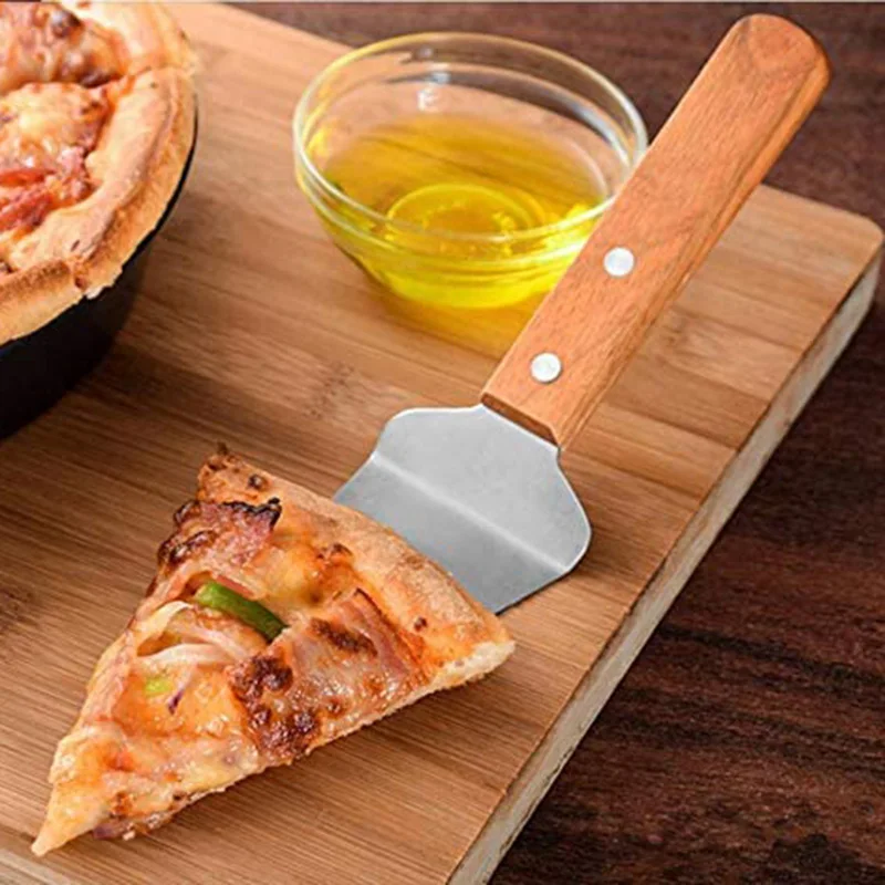 

Pie Server Cake Holder Transfer Triangular Spade Spatula for Pizza Cake Baking Wooden Handle Shovel Stainless Steel