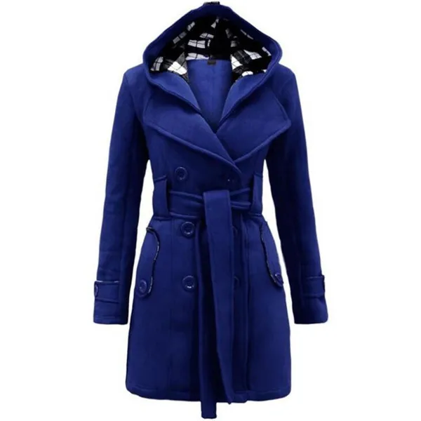 blue Модные женские тонкие тренчи Женская шляпа воротник Peacoat зимнее шерстяное пальто куртки верхняя одежда двубортные элегантные пальто Y1086 - Цвет: blue