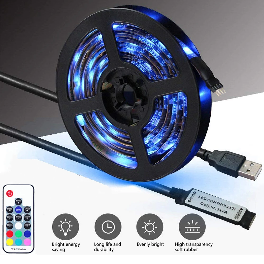 DC 5В USB 5050 Светодиодный свет полосы 1 м 2 Водонепроницаемый RGB гибкие + 17 клавиш