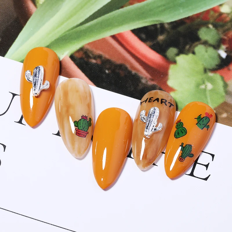 10 шт./пакет 3D ногтей горный хрусталь Кактус в форме орнамента золотые Серебристые