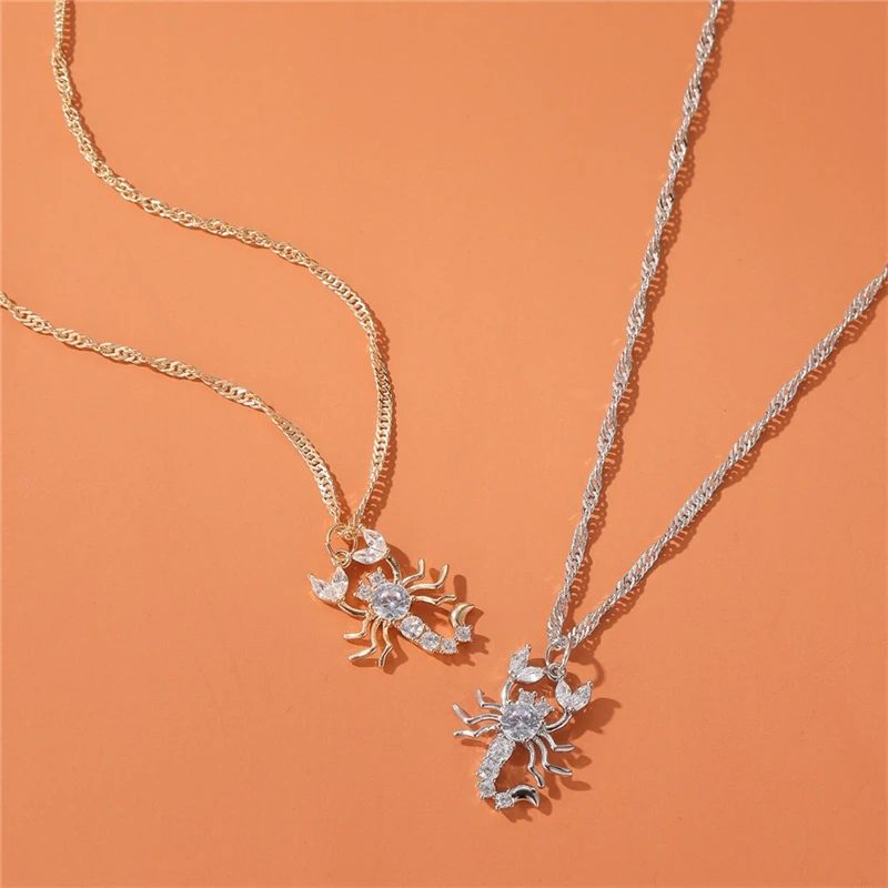 Женское модное ожерелье в виде скорпиона цепочка до ключиц с инкрустацией из