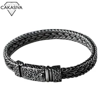 s925 thai silver vintage hand woven bracelet trendy mens personality domineering thick silver bracelet vintage punk jewelry