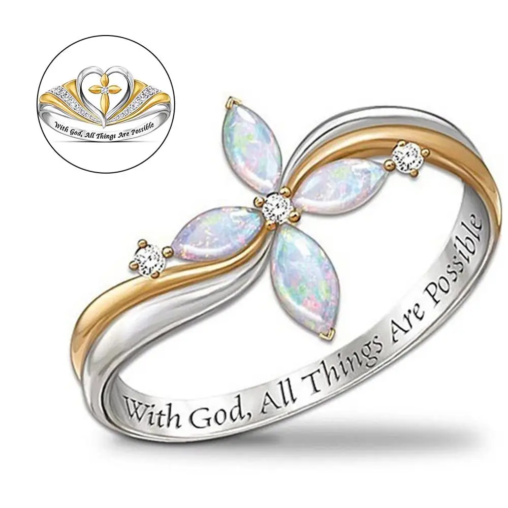 

Two-color Love And Cross Style Charm Women's Alloy Ring Europe temperament Fashion Finger Decor Jewelry