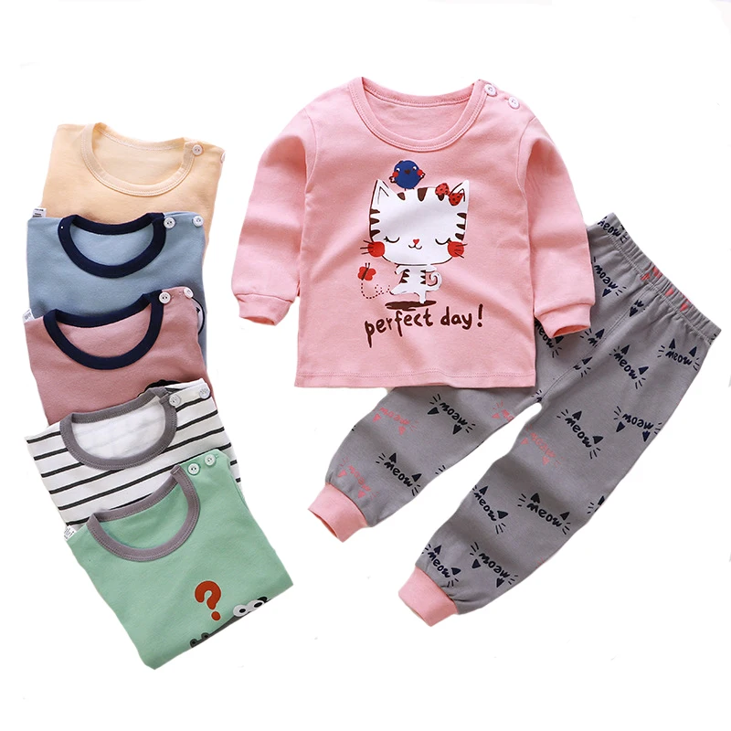 

2021 New Pure Cotton Girls Home Clothing Set Spring Autumn Cartoon Suit For Kids Toddler Comfortable Children Pajamas Outfits