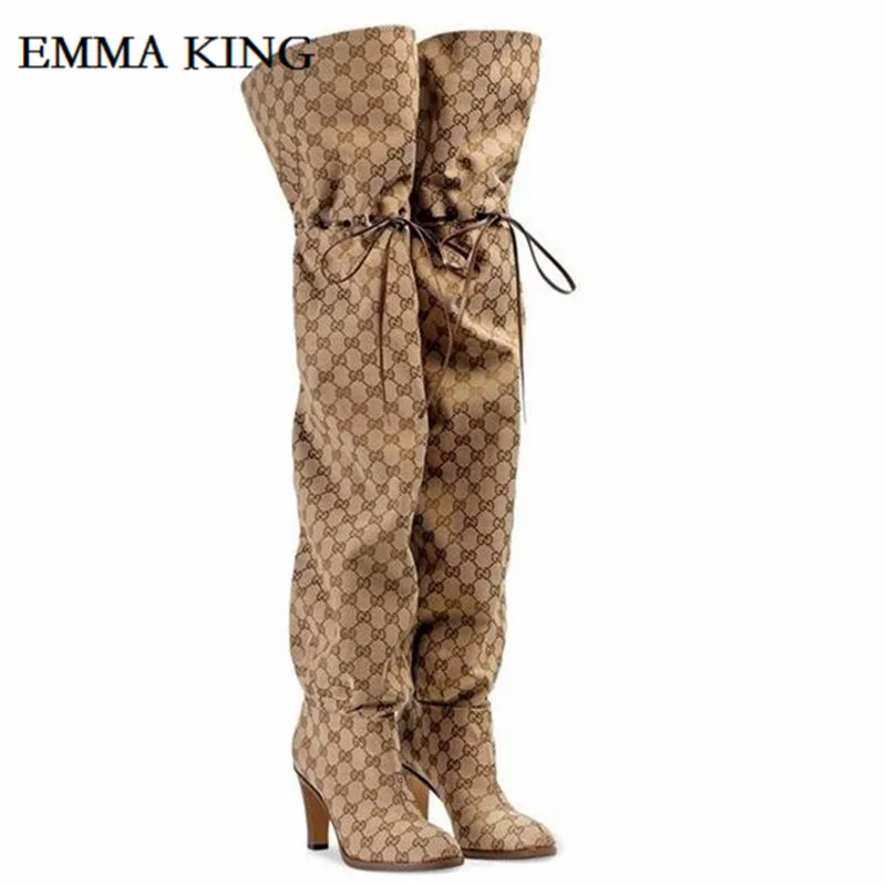 brown Emma king/классические женские ботфорты на высоком каблуке; женские Сапоги выше колена; пикантные женские сапоги; Botas - Цвет: brown