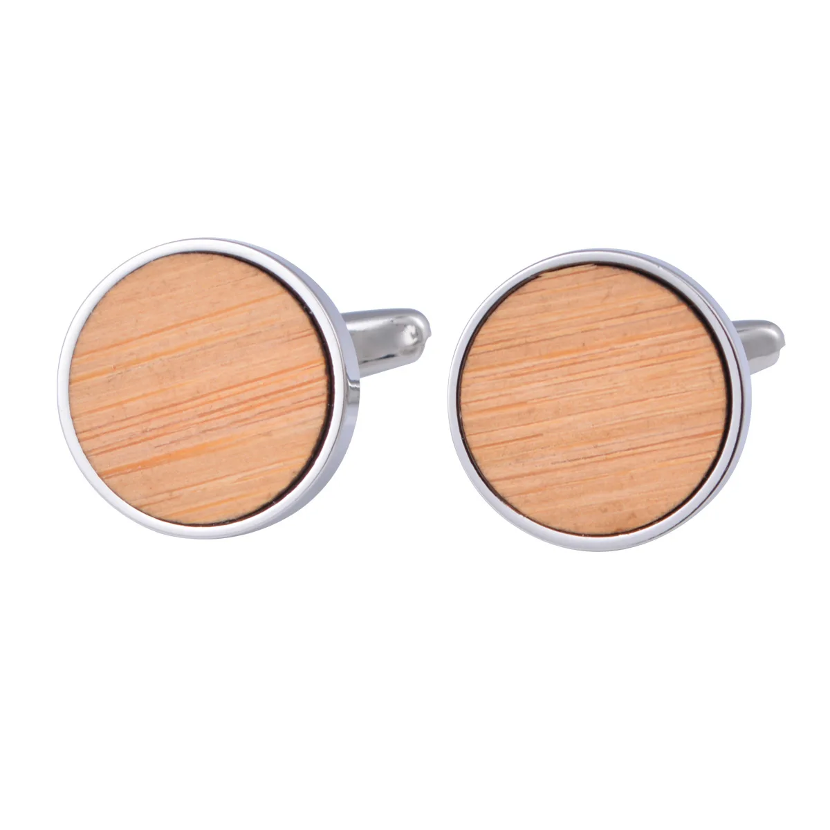 

French Cufflinks Men's Business Banquet Suit Shirt Jewelry Environmental Protection Primary Color Brown Bamboo Round Cuff Links