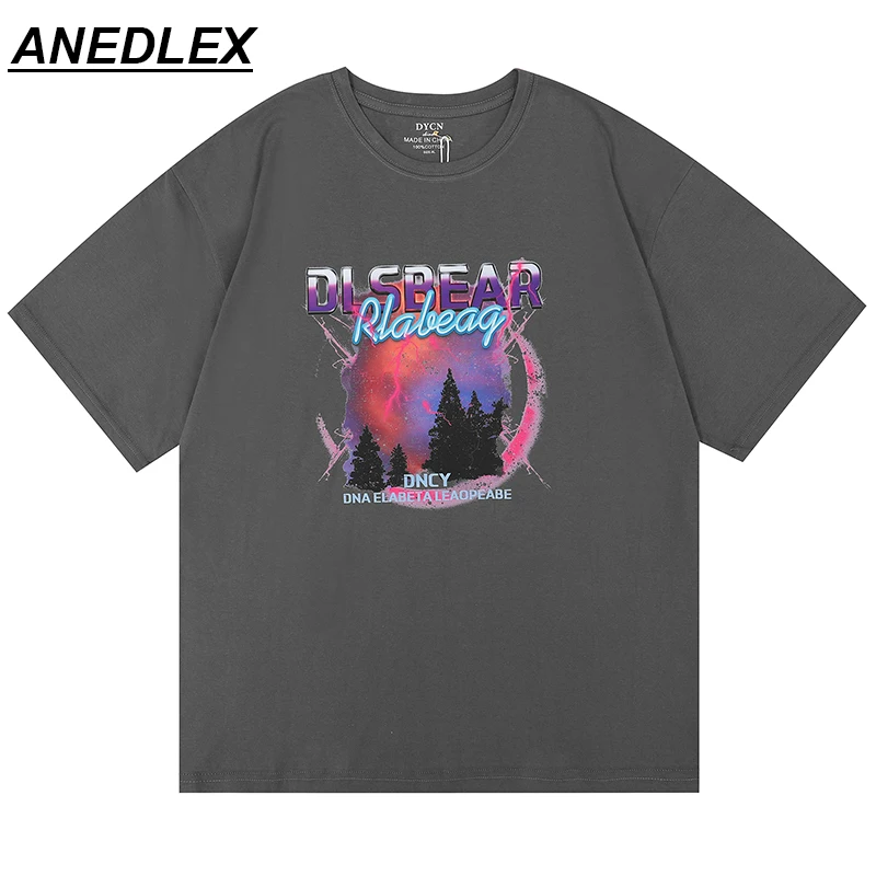 

Hip Hop Streetwear T-Shirt Harajuku Lightning Tree Letter Printed T Shirt Men Fashion Summer Short Sleeve Cotton Tshirt Unisex