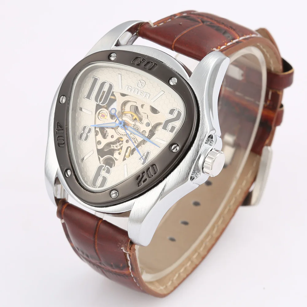 

2020 Luxury Gold Triangle Watches Men Mechanical Watches GOER Automatic Self-Wind Skeleton Watch Promotion Price Dropshipping