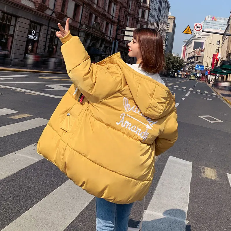 FTLZZ зимний женский полосатый каждодневный свободный дизайн хлеб пальто вышивка с