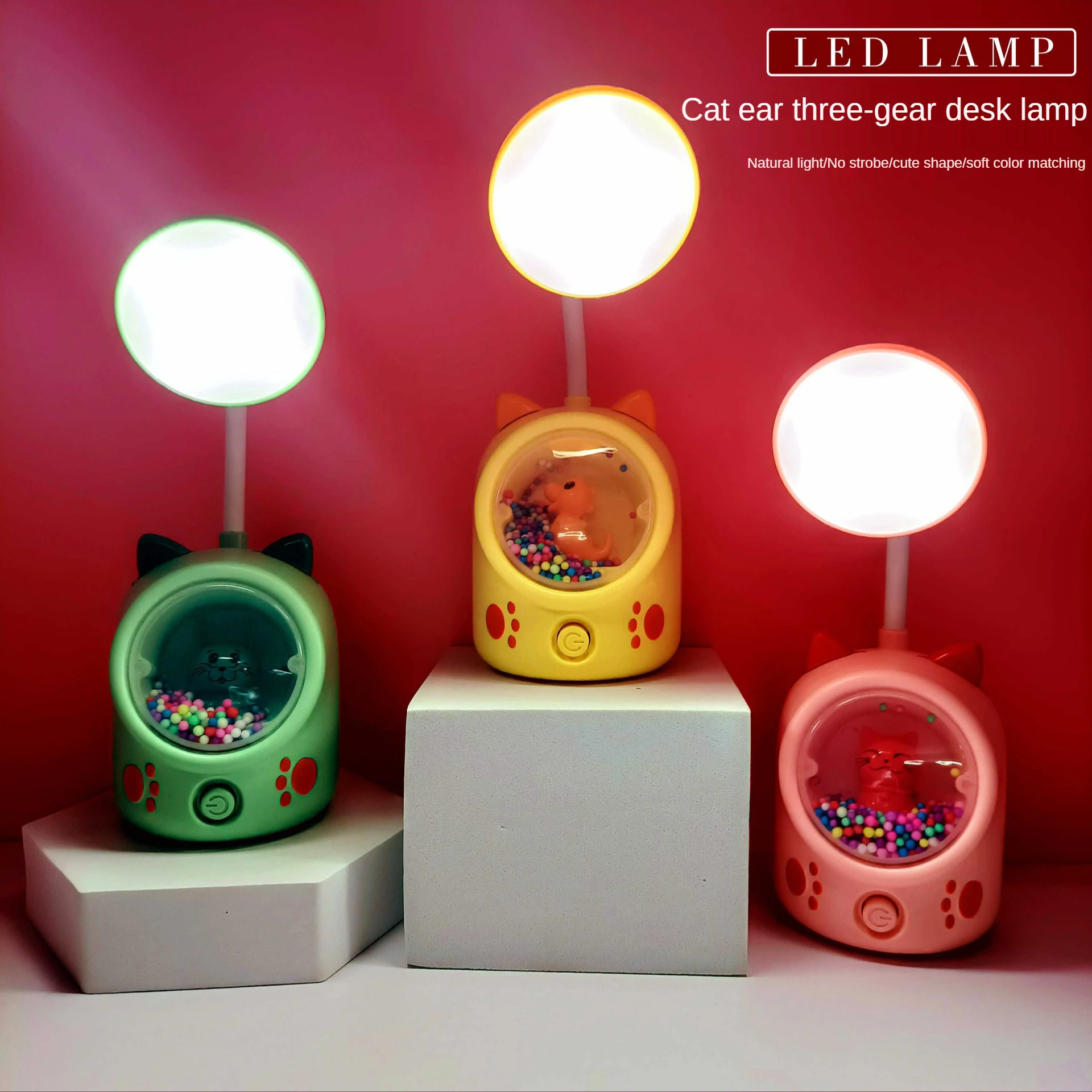 

Usb Rechargeable Cute Cat Ear Lamp Night Light Girl Heart Reading Work Led Dormitory Bedroom Bedside Lamp Creative Gift