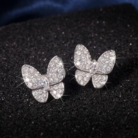 qtt cute butterfly bling cz stud earrings silver color earrings for women girls korean earrings fashion jewelry 2022