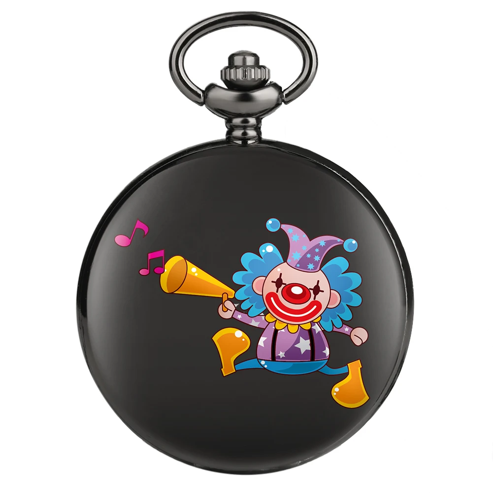 

Creative Circus Pattern Design Black Smooth Quartz Pocket Watch Arabic Numerals Clock Pendant Watches with 30cm Chain Gifts 2020