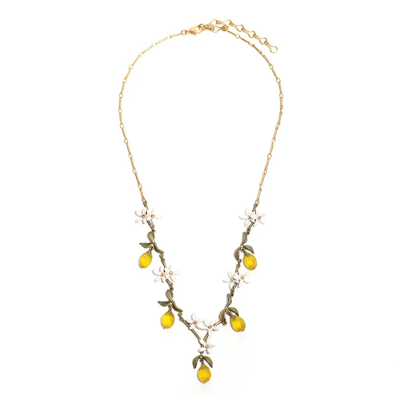 

Hot Paint Orange Flower Lemon Necklace Ladies European and American Pearl Chain Plant Garden Necklace
