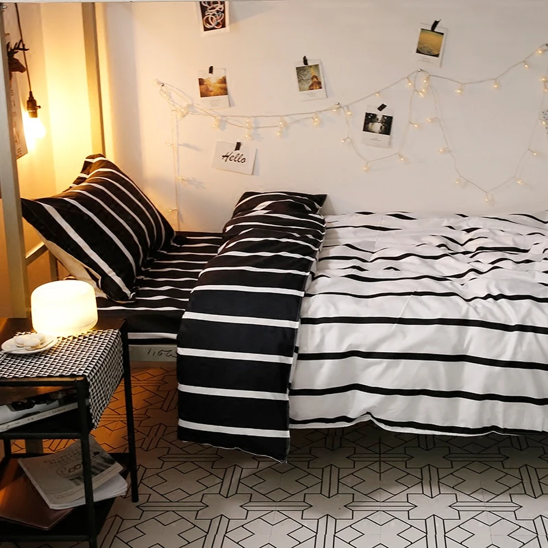 

Nordic simple stripe four-piece set 1.5/1.8m student dormitory single single piece quilt cover bed three-piece set LB50613