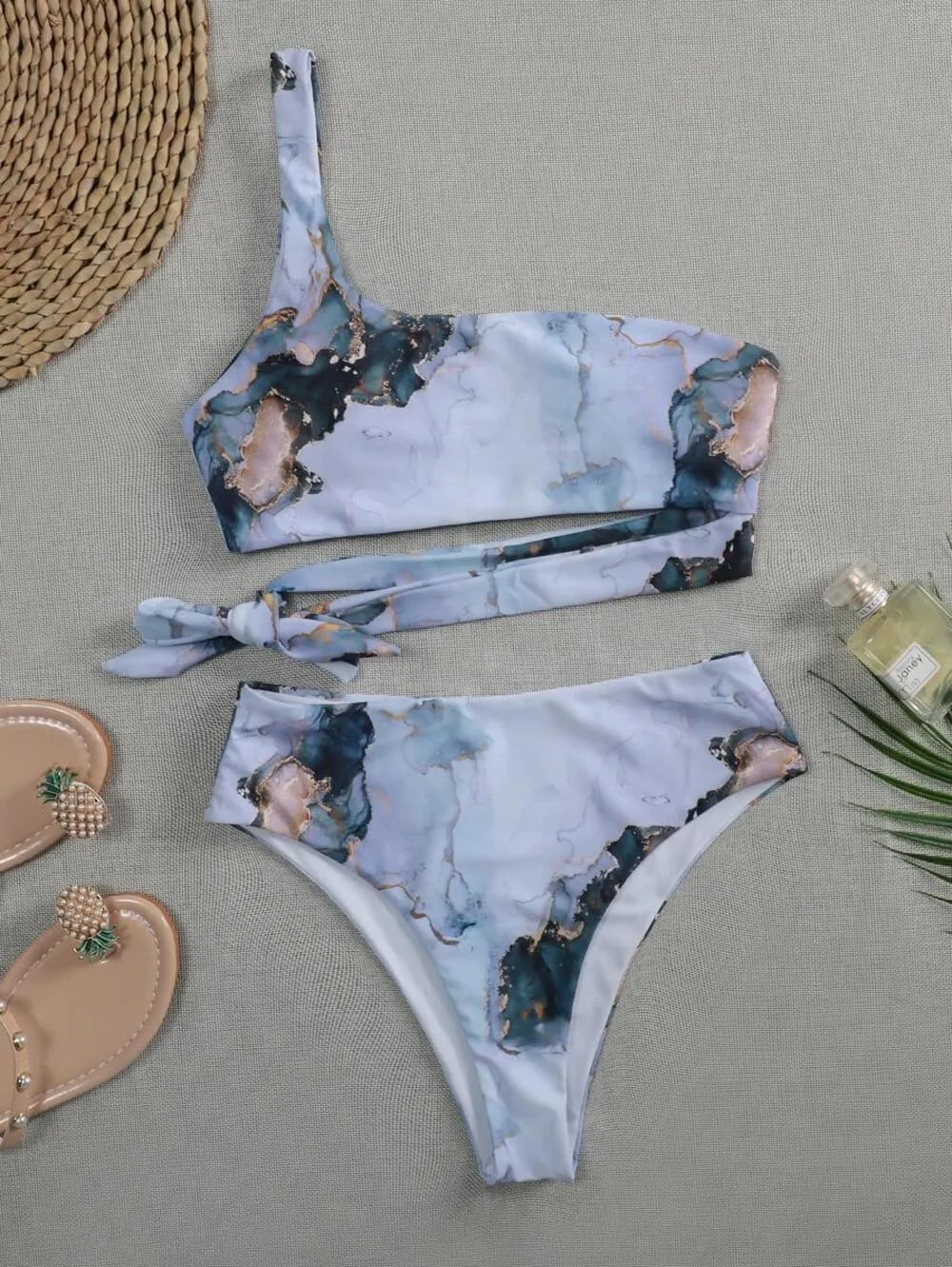 

2021 New Print Sport Bandeau Push up Bikinis Sexy Marble Women Swimsuit High Waist Swimwear Women bathing suit Beach wear