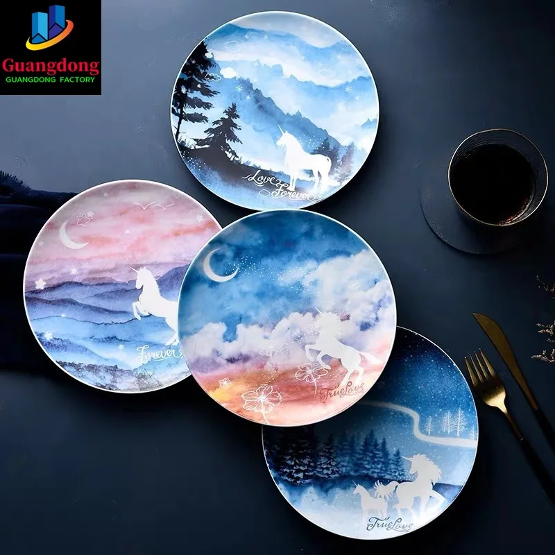 

Unicorn Plate 8 inch Ceramic Dinner Dish Plate Decorative Dish Salad Dessert Snack Dish Food Container Crockery