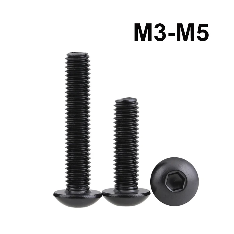 M3 M4 M5 Black 304 Stainless Steel Pan Button Round Head Hex Hexagon Socket Screws Bolts