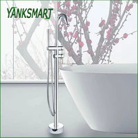 yanksmart chrome polished floor stand mounted swivel spout bathroom faucet set double handles bathtub basin sink mixer tap
