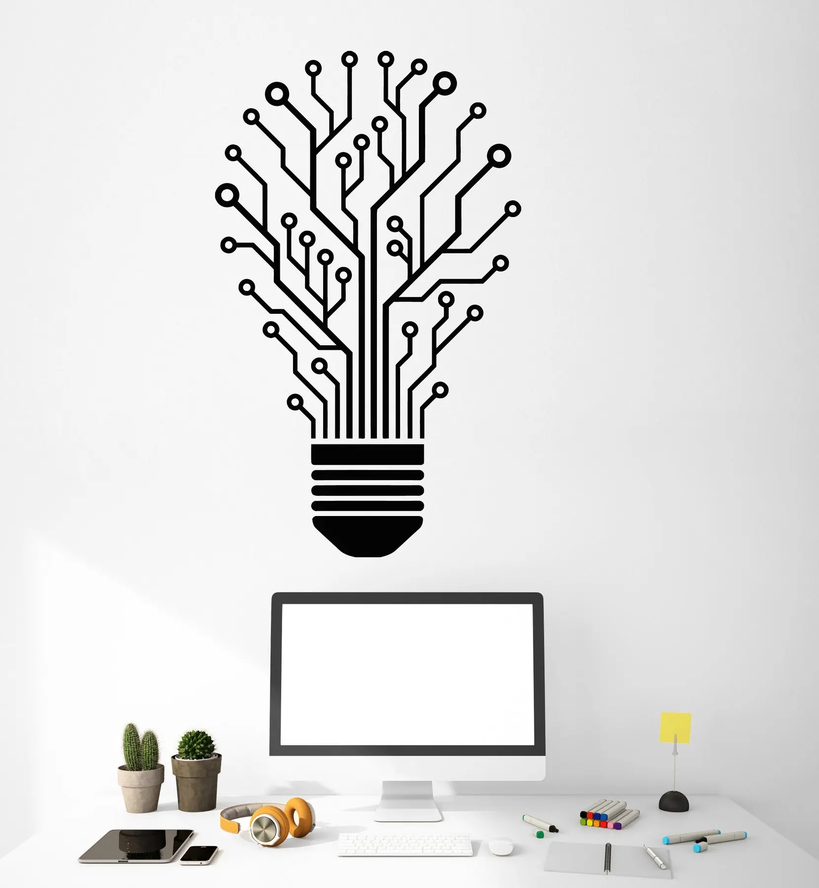 

Vinyl Wall Decal Chip Light Bulb Idea Office Decoration Sticker Studio Wall Decoration Home Study Fashion Art Deco bg01