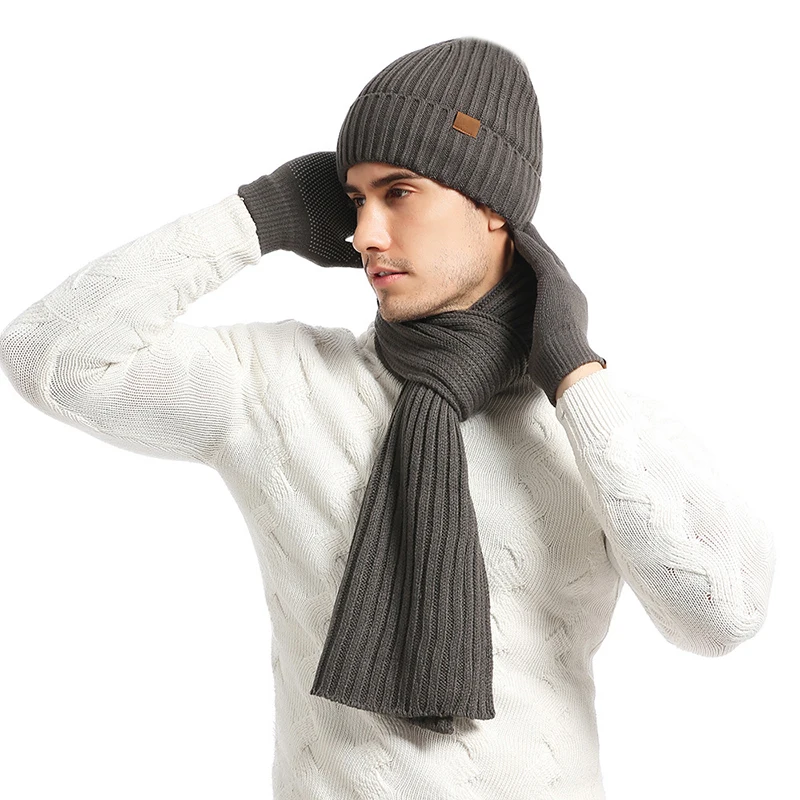 Новинка 3 шт. вязаный шерстяной утепленный шарф шапка перчатки дышащий теплый