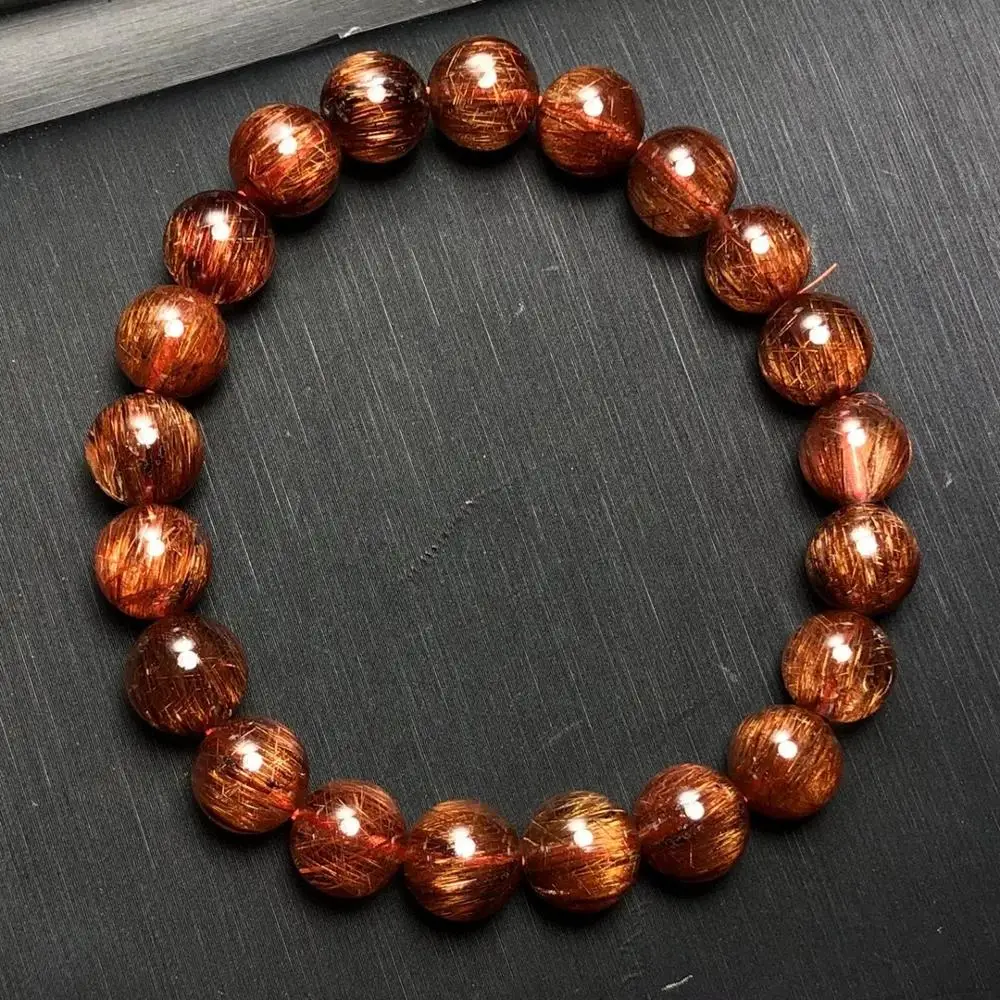 

9.2mm Genuine Natural Copper Rutilated Quartz Bracelet Cat Eye Crystal Round Beads Women Man Bracelets Certificate AAAAAA