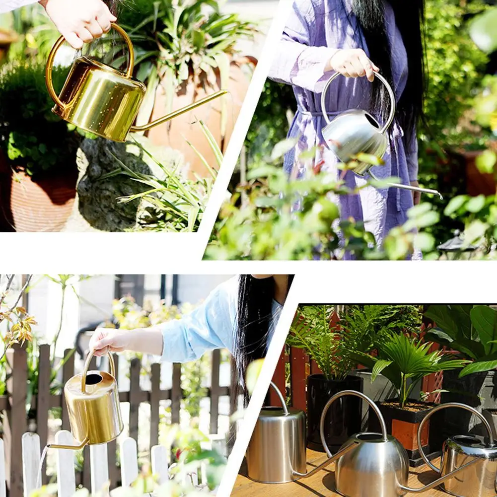 Gardening Watering Kettle Golden Stainless Steel 900ml Water Pot With Handle For Outdoor Long Can Planting Flower | Дом и сад