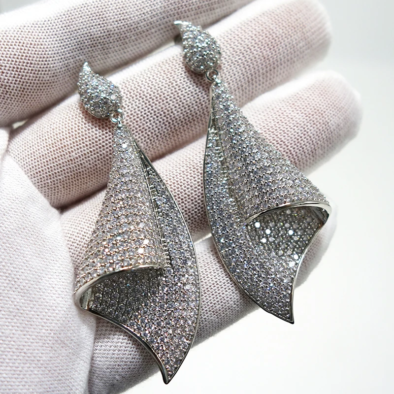 

67mm Luxury Ribbon Cluster African Earring For Women Wedding Party Indian Dubai Bridal Jewelry boucle d'oreille femme Gift