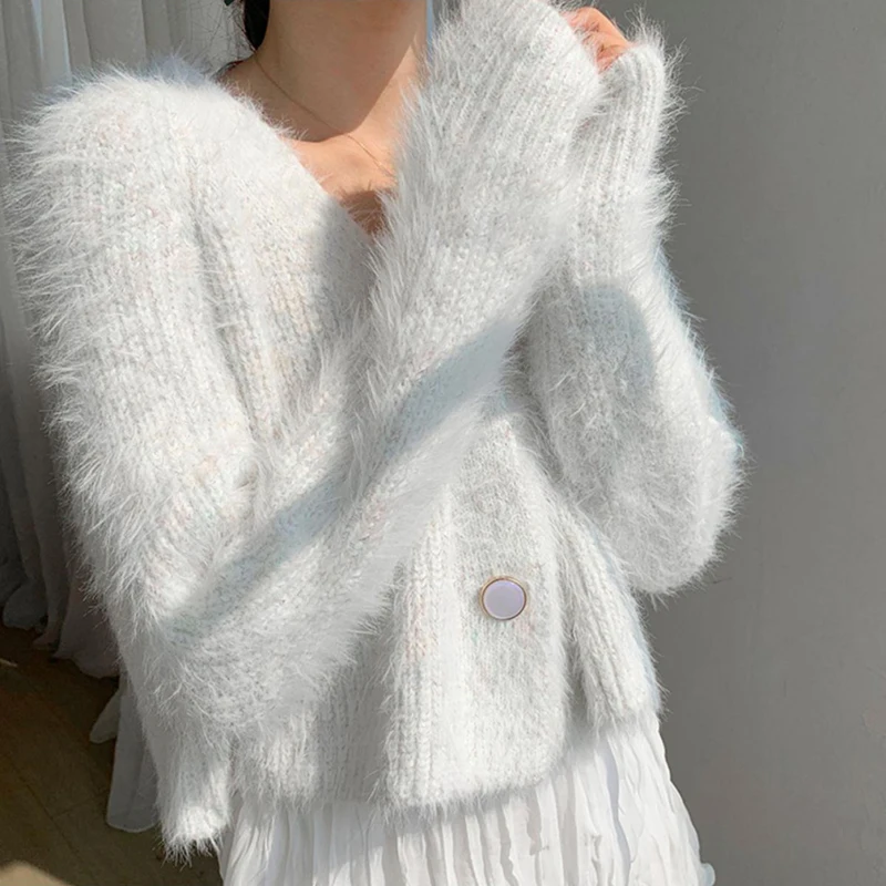 Purple cardigan sweater women's 2020 autumn winter short mohair coat top Soft comfortable Tops Female Pull femme |