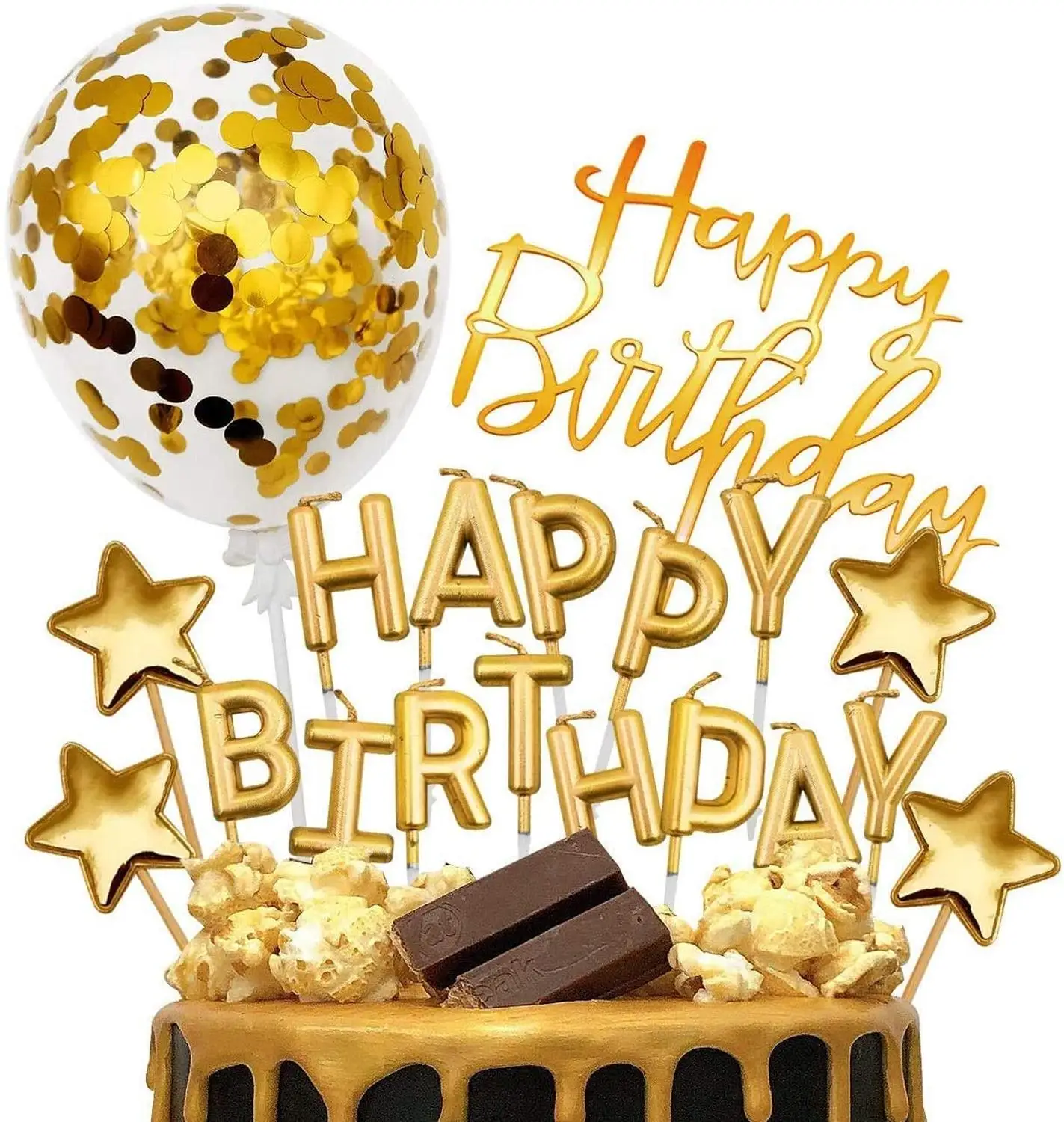 Золотой торт украшения золотого цвета с днем рождения свечи баннер на день