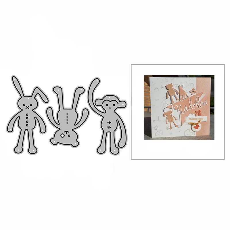 

Новинка 2021, металлические Вырубные штампы в виде кролика, обезьяны, маленького медведя, для изготовления карт и бумажных изделий, тиснение без штампов