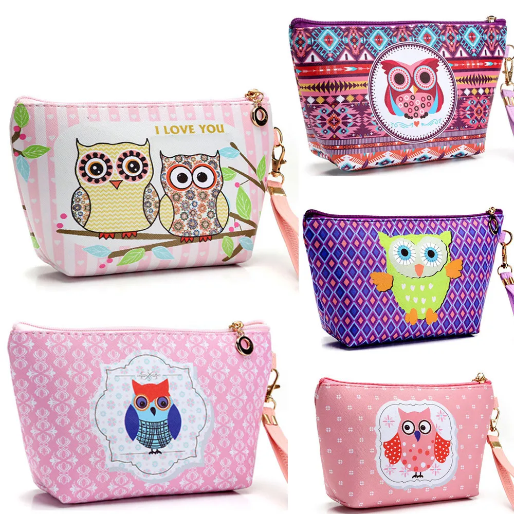 Портативный косметический чехол Сова сумка на молнии туалетный Органайзер