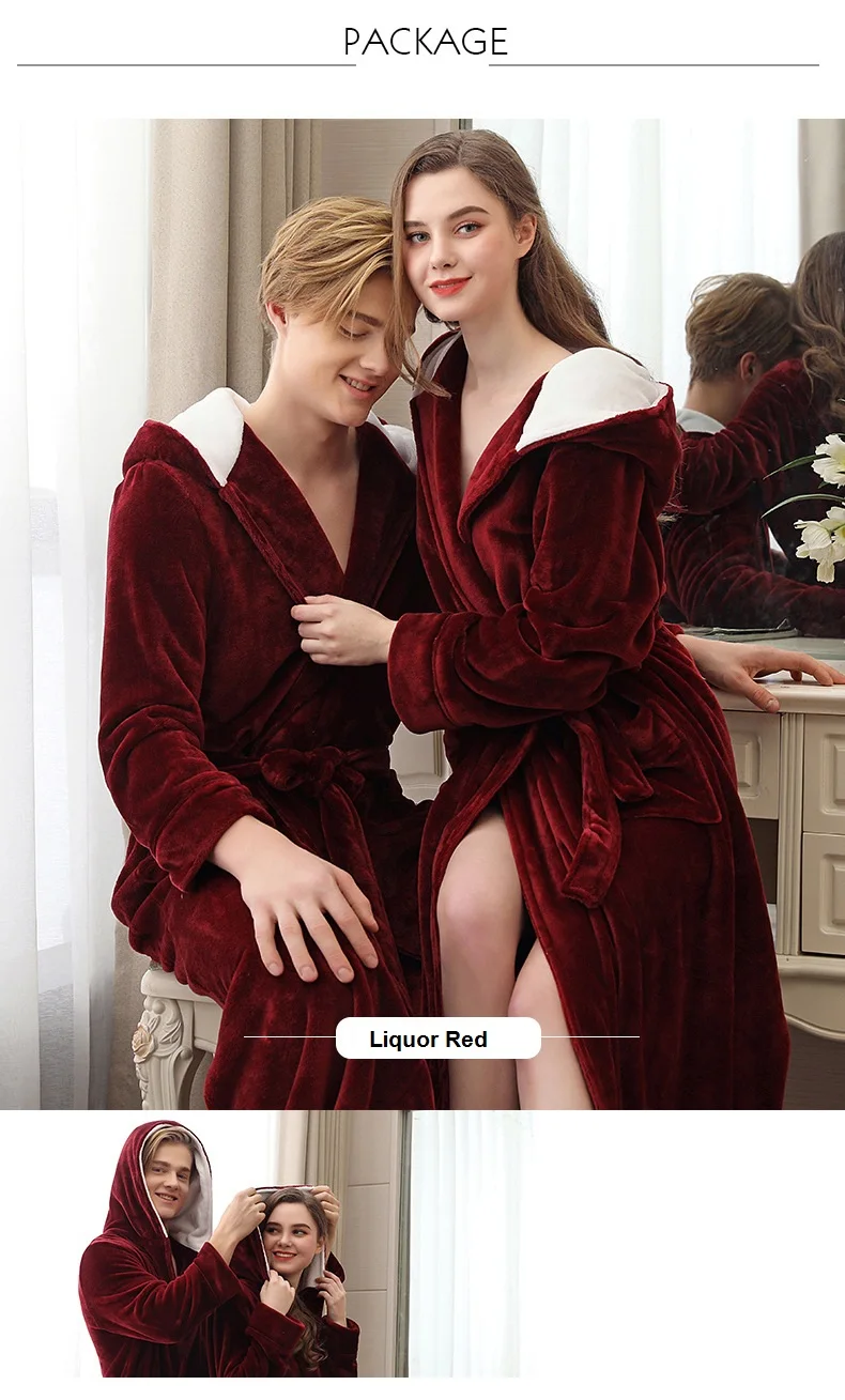 Lovers коралловый флис Халат с капюшоном осень зима теплая одежда для сна для женщин и мужчин плотный халат Lounge Ночная Рубашка домашняя одежда XXXL