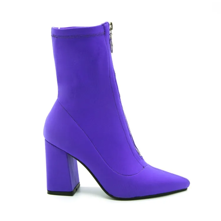 2020 Популярные фиолетовые растягивающиеся Ботильоны на молнии удобные женские