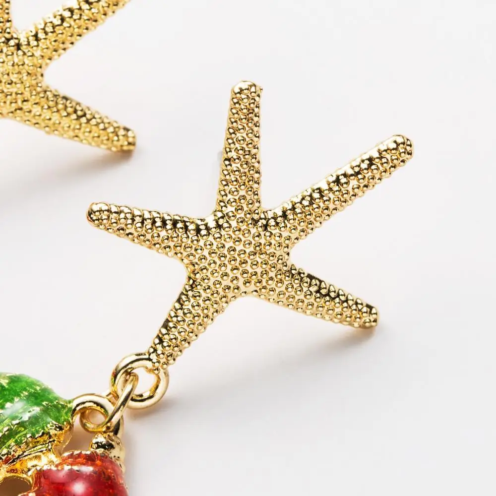 Fashion Green Blue Red Enamel Drop Earring For Women Starfish Shell Conch Shaped Statement Charm Dangle Beach Party Gift | Украшения и