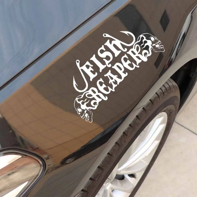 

Reaper Skull Fishing Flame Car Decal Exquisite Window Decoration Personality PVC Waterproof Decal Black/White, 17cm*8cm