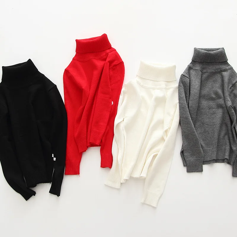 2021 Детский свитер Сезон весна-осень однотонные с высоким воротом для мальчиков и