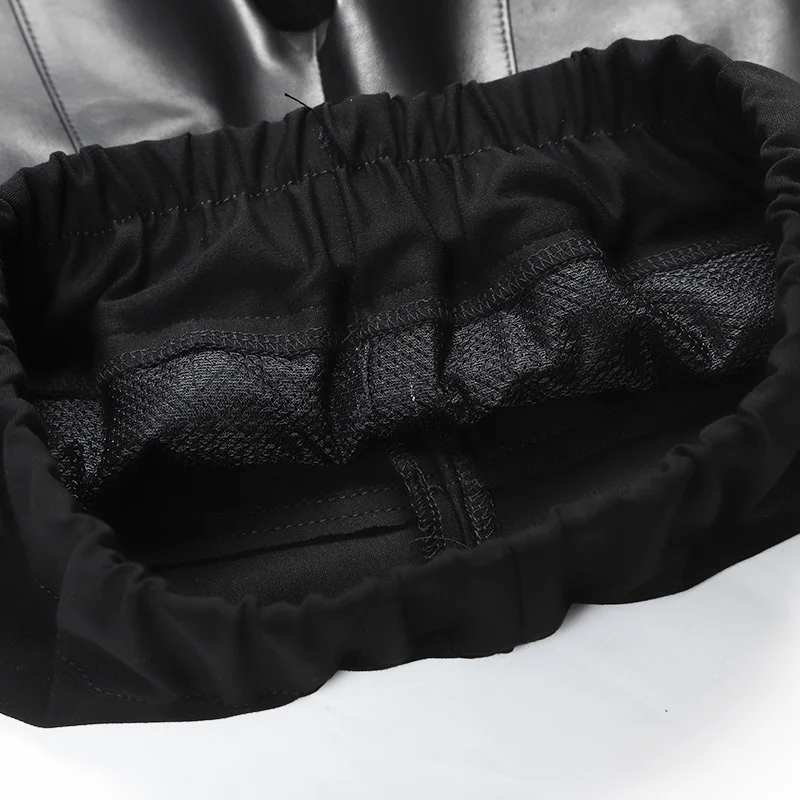 Stretch Real Leather pants Elastic Waist Genuine sheep Leather pant female Cloth Stitching Real Sheep Leather Pencil Pant F2370