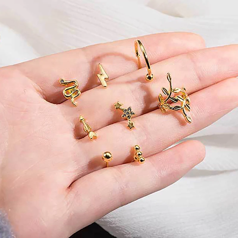 Женские серьги-гвоздики в форме змеи ZHINI золотистые серьги из сплава богемном