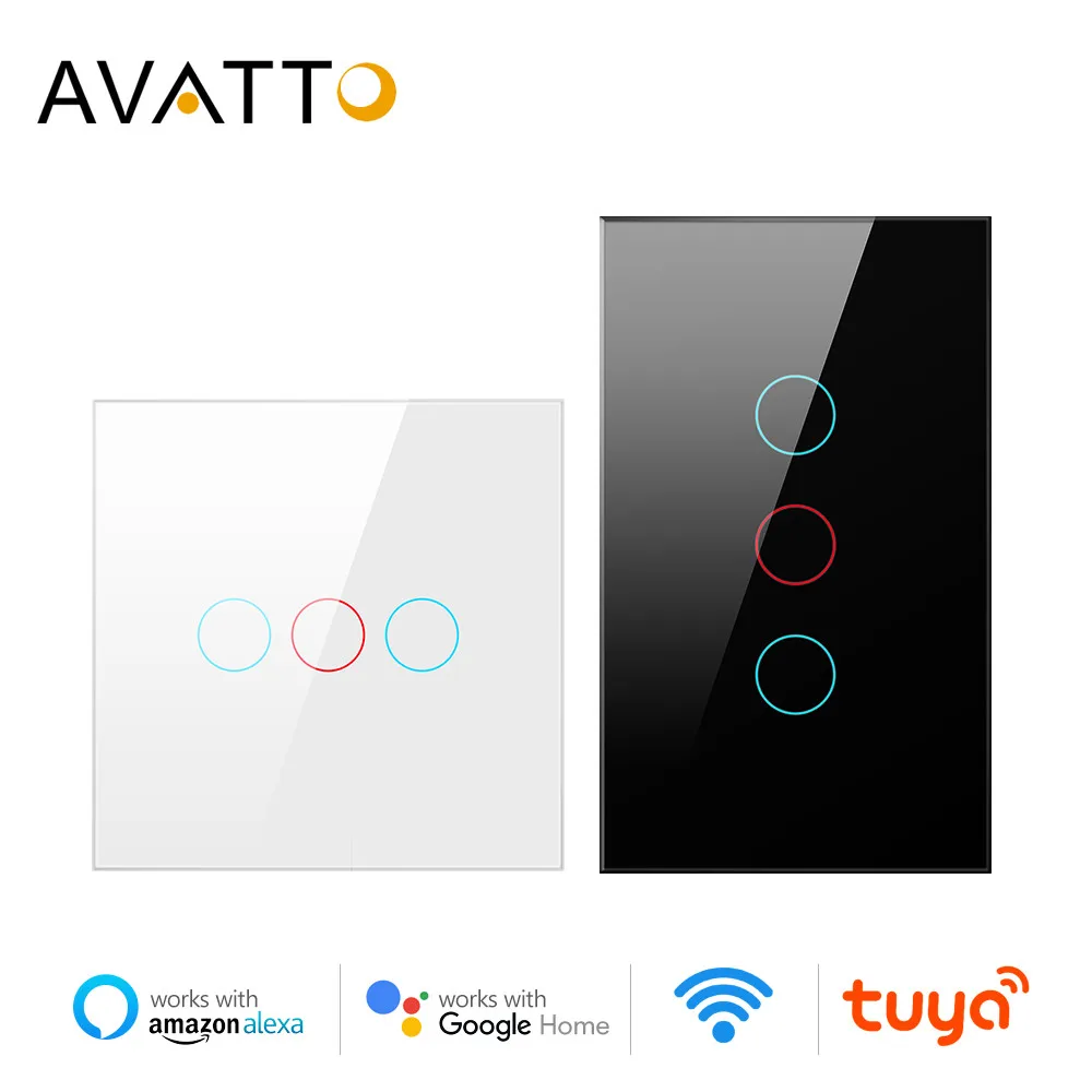 AVATTO Tuya WiFi Smart Light Switch with Luxuray Glass Panel, Touch Sensor Smart Wall Switch Voice Work with Alexa, Google Home