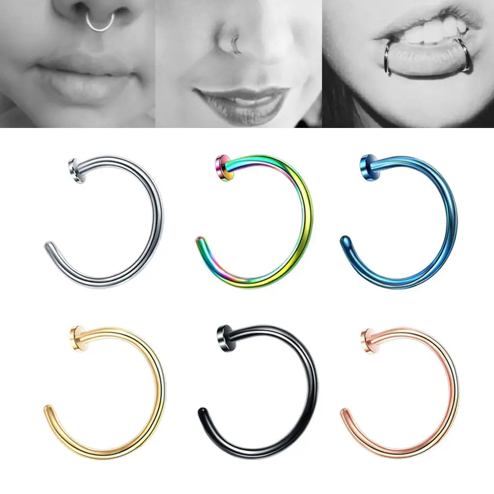

2PCS New Fake Nose Piercing Fake Nose Ring Hoop Septum Rings Surgical Steel Colorful Fake Piercing Nose Piercings Jewelry 20G