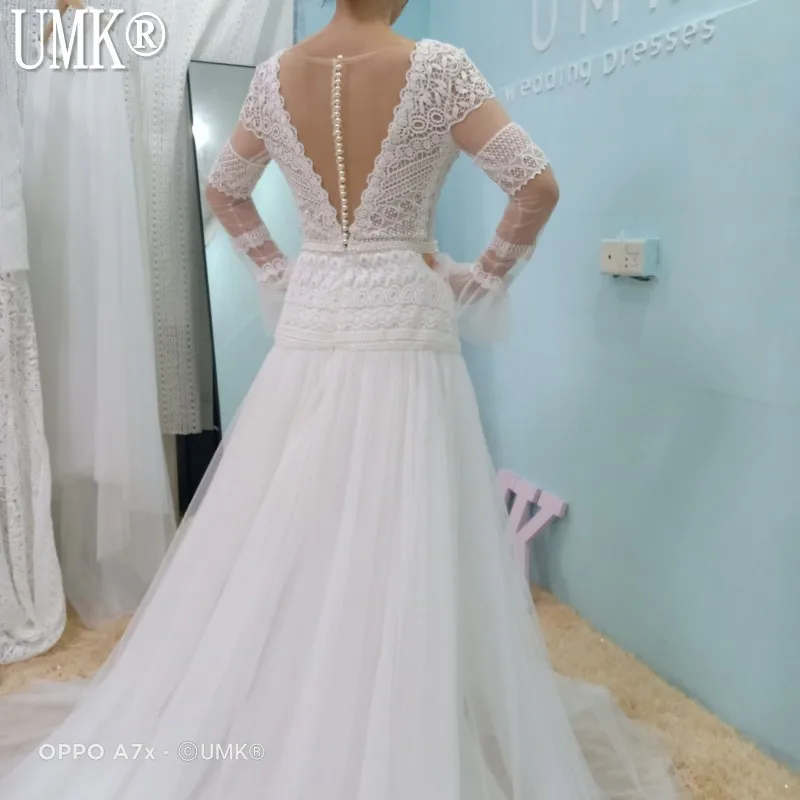 УМК В богемном стиле кружевное платье с длинными рукавами свадебное 2021 Винтаж