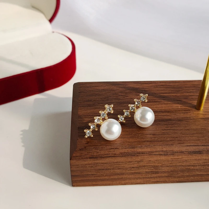 

Exquisite Zircon Pearl Stud Earrings For Women Elegant Wedding Engagement Gold Earrings Fashion Party Jewelry Girl Gift