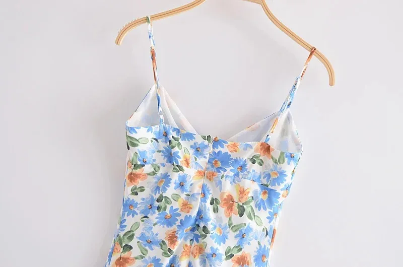 

European and American women's new small daisy print tie bow slim figure thin sling dress