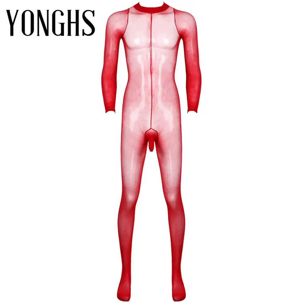 

Mens Erotic Lingerie Tights Full Body Stocking See Through Sheer Open Penis Sheath Design Closed Toes Stretchy Body Pantyhose