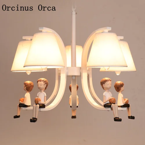 

Cartoon creative doll resin chandelier Boy Girl Bedroom children's room light simple eye protection led Chandelier