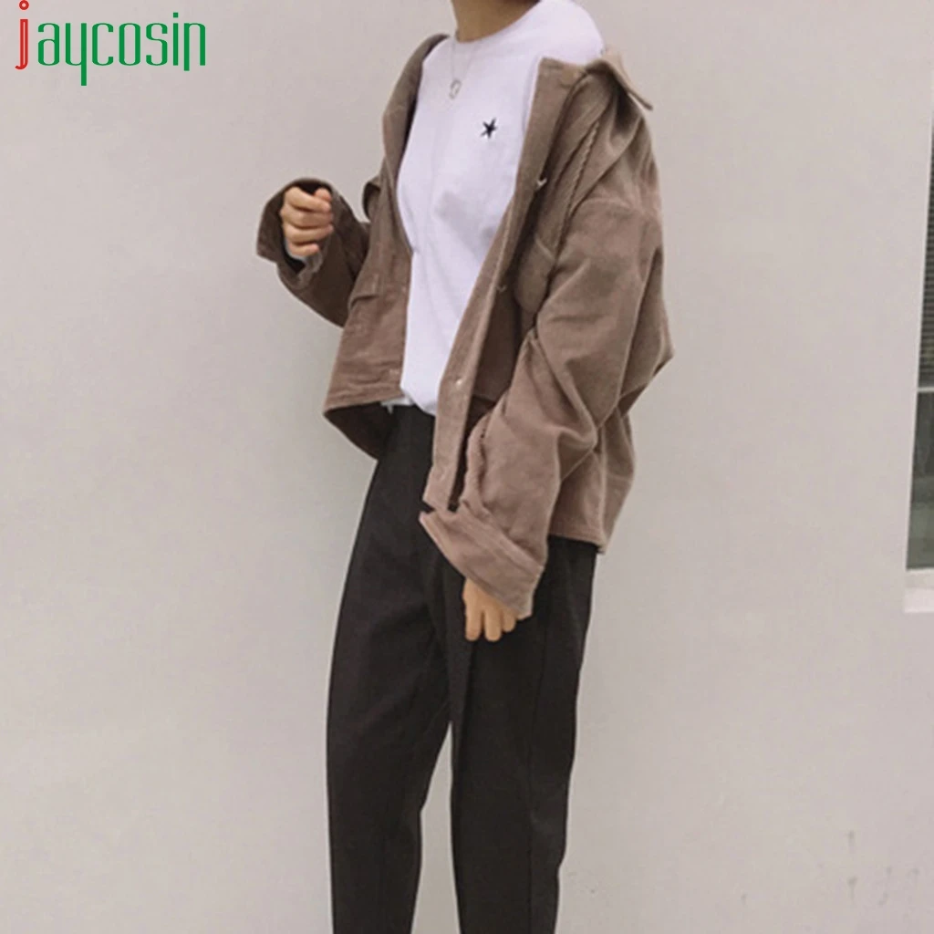 Женская Вельветовая куртка большого размера с карманами однотонная модная